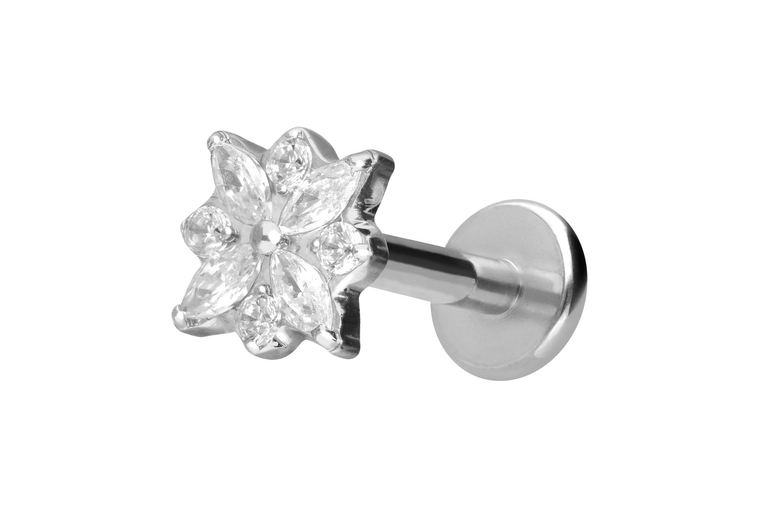 Titan Labret Piercing mit Push Fit KRISTALLBLUME